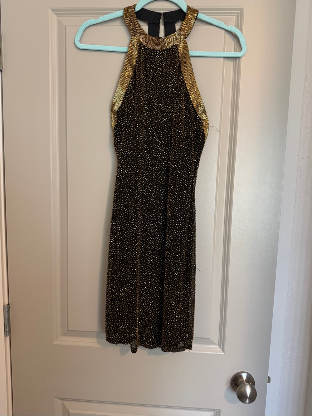 Niteline Black and Gold Halter Mini Dress